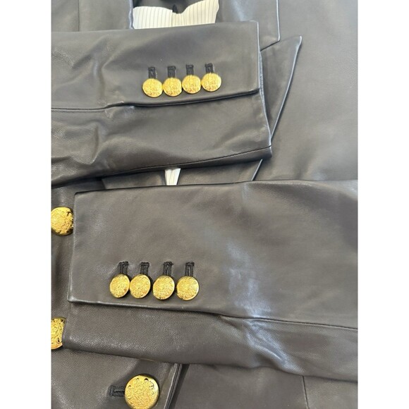 Veronica Beard Dickey Lamb Leather Blazer Jacket Cropped Black Gold Size 10 - Picture 9 of 15